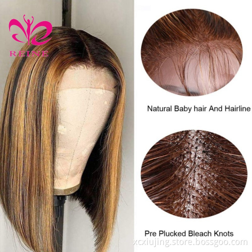 Ombre Color 4/27# BOB Highlight Wigs Short 4x4 Lace Closure BOB Human Hair Wigs Pre plucked For Black Women Lace Closure Wigs